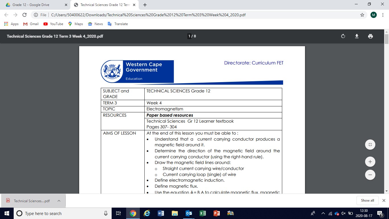 Technical Sciences Gr T W Electromagnetism Wced Eportal